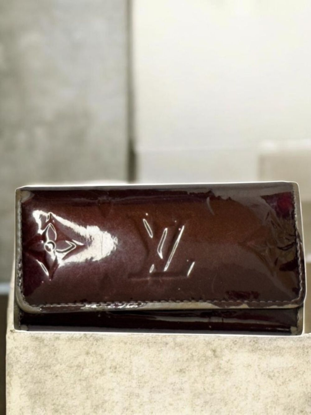Louis Vuitton Patent Vernis Wallet in Burgundy Brown with Gold Hardware